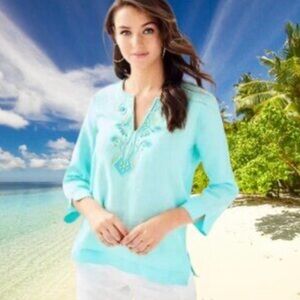 Lilly Pulitzer Aqua Embroidered Top